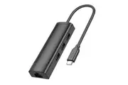 hoco HB42 Easy safety 4-in-1 Gigabit Ethernet Adapter(Type-C to USB3.0*3+RJ45)(L=0.2M) - black