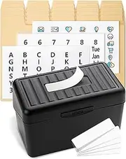 OFFILICIOUS Index Card Box 3x5 - Recipe Box with Manila Dividers & Stickers - Premium Index Card Holder Ideal as Business Card Organizer, Recipe Card Box, Index Card Organizer, Flash Card Holder