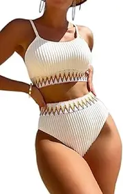 [Generic] Ribbed High Waisted Bikini Sets Tummy Control Bathing Suits