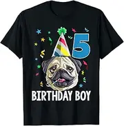 [X.Style] Pug Birthday Boy 5th T Shirt Dog Kids Boys Party ds1373 T-Shirt (S) Black