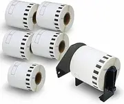 BETCKEY - Continuous Film Labels Replacement for Brother DK-22212 (62mm x 15.24m), Compatible with Brother QL Label Printers [6 Rolls + 1 Reusable Cartridge]