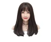 Fashion Wig Female Long Hair Air Bangs Long Hair Fluffy Natural Short Hair Female Full Headgear-Brown