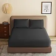 100% Egyptian Cotton Fitted Sheet Queen Size Black, 600 Thread Count 8-16" Deep Pocket Sheet, Soft & Elastic Sateen Weave Bottom Sheet for Hotel & Home (Black, 1 Pack Fitted Sheet Only,Queen)