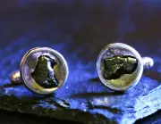 Solid Silver Cufflinks Set With Iron Meteorite
