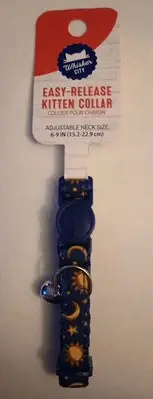 Whisker City Easy-Release Cat Kitten Collar Navy Moons 6.2-9" w/Jingle Bell