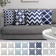 Luxton 4pcs Hamptons Cushion Covers Beach House Geometric Home Decor Cushion Covers ( Grey Aqua Navy Blue Beige Multiple Colors)