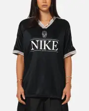 [Nike] Nike Women's Sportswear V-neck Jersey Black/white/grey - Size S S Black/White/Gre