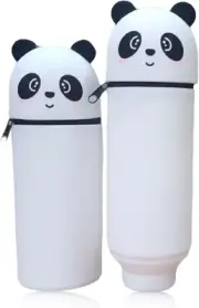 Kawaii Bamboo Panda Pencil Case, 2-In-1 Soft Silicone Pencil Case, Stand up Penc