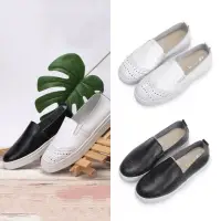 在飛比找momo購物網優惠-【FUFA Shoes 富發牌】洞洞刻紋真皮懶人鞋-黑/白 