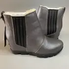 Sorel Lea Wedge Joan of Arctic Chelsea Wedge Quarry Grey Black Shearling 9