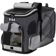 Cat Backpack Carrier - Expandable Mesh Breathable Foldable Pet Travel Bags for Small Dogs Cats (Black)