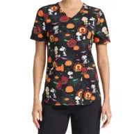 Women's Peanuts Charlie Brown Spooky Snoopy V-Neck Print Scrub Top size M