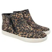 Naturalizer Womens Miranda High Top Leather Lifestyle Sneakers Brown Cheetah 8.5