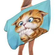 Funny Kittens Worried Ginger Kitty Cat over Blue Microfiber Beach Towel