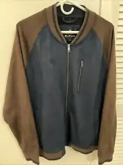 NEW! Ben Sherman Faux Suede Bomber Style Jacket XL Navy/Brown