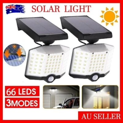 3 Head Solar Motion Sensor Light Outdoor Garden Wall Security Flood Lamp 66LEDs
