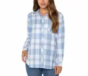 Well Worn Ladies' 100% Viscose Button-Up Shirt, Blue Small