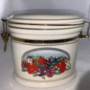 Knotts Berry Farm Foods Oval Ceramic Jar Cookie Canister Fruit Design VTG