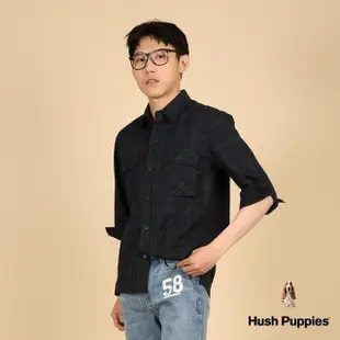 【Hush Puppies】男裝 襯衫 美式經典格紋七分袖貼袋襯衫(藍綠 / 43112104)