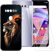 ESACMOT Lion Pattern Case Compatible with TCL 10 SE + [2 Pack] Screen Protector Tempered Glass, Shockproof Case Cover for TCL 10 SE (6.52 inch)