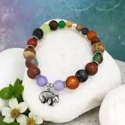 Wombat Souvenir Bracelet with Earthy Gemstones, Australian Made Gift