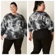 Vs Victorias Secret Pink Varsity Crew Sweater Jacket Top Black Ivory Tie Dye XS