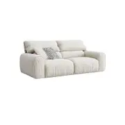 Milky White Corduroy Upholstered Sofa with Goose Feather and Cotton Filling/Oak Wood Legs 220cm/280cm