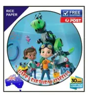 RUSTY RIVETS Edible Rice Paper Image Cake Birthday Party Topper round 19cm