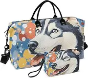 [YXYZRMY] Cute Husky Dots Travel Duffel Bag Gym Bag Sports Tote Bag with Multiple Interior Pockets Shoulder Weekender Bag for Women Men with Toiletry Bag 20.5”x 7.9”x 13.8”, Multi-Colored, one size