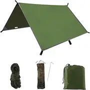 3m x 3m Hammock Rain Fly Tent Tarp Waterproof Windproof Snowproof Camping Shelter Portable Lightweight Basha Sunshade for Snow Camping Outdoor Travel (Army-Green)