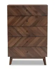 Design Studios Hartman Mid-Century Modern Walnut Brown Finished Wood 5-Drawer Storage Chest
