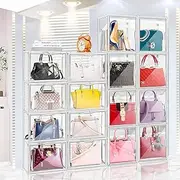 10Pack Clear Plastic Handbag Storage Organizer for Closet, Acrylic Display Case for Handbag and Purse, Purse Organizer for Closet with Magnetic Drop Front for Book, Toys, Hats Storage