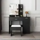 Black Makeup Table Dresser Vanity Table Stool Set with Mirror & LED Light