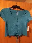 TWO SHIRTS!! Womens SO Short Sleeve Cotton Shirt Teal large And Blue crop Shirt