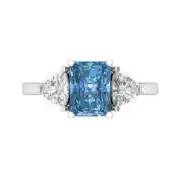 3 Emerald Cut Trillion 3 stone Blue Promise Wedding Ring 14k white Solid Gold