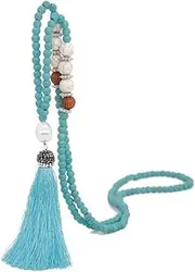 [HXSCOO] Fashion Bohemian Jewelry Glass Long Knotted Rectangle Crystal Link Tassel Necklaces For Women