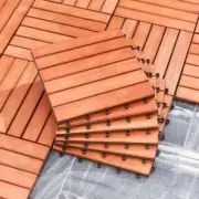 Hotebike Patio Parts 12"X12" 6 Slat Reddish Brown Interlocking Wooden Deck Tile