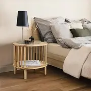 [Furb] Bedside Table with Storage Drawer Bamboo Side End Table Small Narrow Nightstand for Living Room Bedroom Furniture, 45x38x40cm