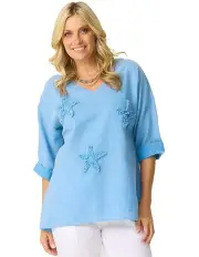 [Fella Hamilton] Stella Star 3/4 Sleeve Top in Blue
