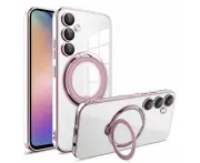 For Samsung Galaxy A55 5G Kickstand Ring Cover Magnet Magsafe Plating TPU Camera Shield Case - Rose Gold