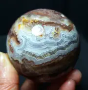 TOP 260G Natural Polished Mexico Banded Agate Crystal Sphere Ball Healing WD366