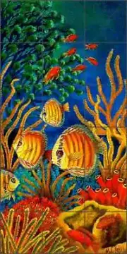 Undersea Tile Backsplash Micheline Hadjis Fish Art Ceramic Mural MHA037