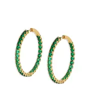 Nadri Green Cubic Zirconia Inside Out Medium Hoop Earrings