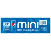 Pepsi Mini Cans, 7.5 Fluid Ounce (30 Count)