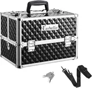 Embellir Makeup Case, Aluminium Lockable Beauty Cases Suitcase Make Up Large Organisers Storage Portable Toiletry Cosmetic Box Travel Indoor Outdoor Accessories, with 8 Dividers 4 Sliding Trays Black