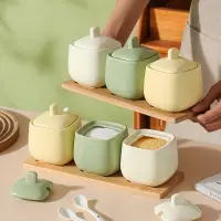 在飛比找松果購物優惠-日本風陶瓷調味罐 調味瓶罐 日式簡約調味盒 鹽味精罐家用廚房