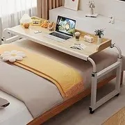 Over Bed Desk Adjustable 115-210cm, Overbed Table with Wheels Standing Workstation Desk Laptop Cart Bed Tables Adjust Height 65-95cm for Twin/Full/Queen/King Size Bed Frame(Brown)