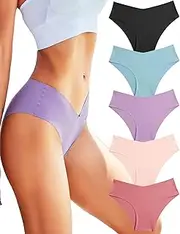 [ROSYCORAL] Women’s Seamless Underwear Soft Stretch Briefs Invisibles Hipster V Cut cheeky No Show Bikini Panties 5 pack XS-L