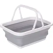 9L Collapsible Laundry Basket Washing Clothes w/Handles Bin Foldable - Grey/White