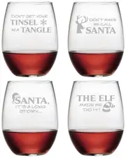 Susquehanna Glass Holiday Hijinks Set of 4 Stemless Wine Glasses 21oz